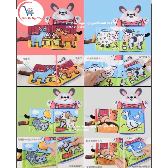 SÁCH VẢI 3D KIÊM RỐI TAY 2 TRONG 1, hình động vật 3D có âm thanh dạy học cho trẻ