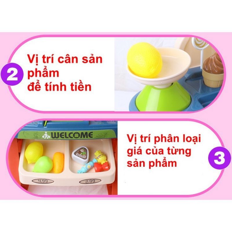 (ảnh thật) Đồ chơi siêu thị mini bằng nhựa cao cấp- Bộ đồ chơi 33 chi tiết có máy tính tiền, có nhạc, có đèn