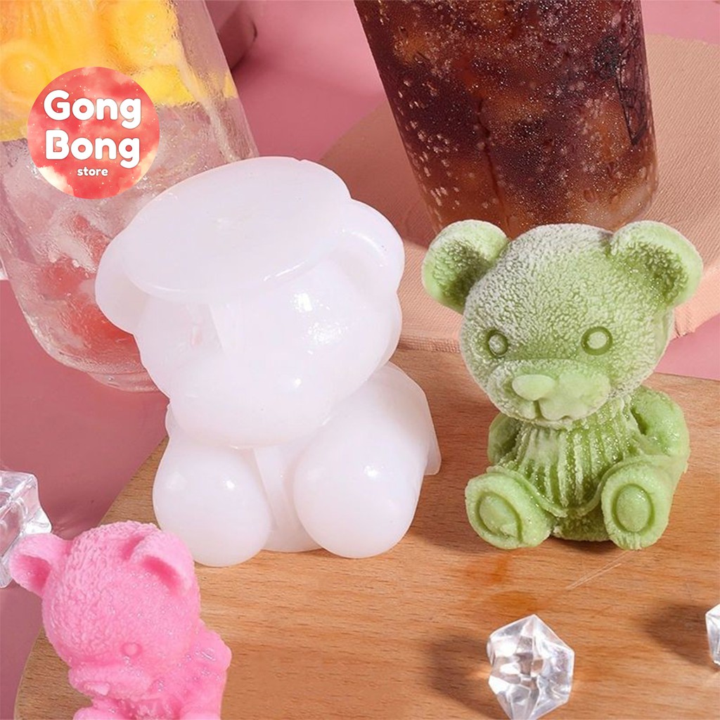 Khuôn làm đá silicon hình gấu 3D xinh xắn, khay đá cute trang trí đồ uống Gong Bong Store