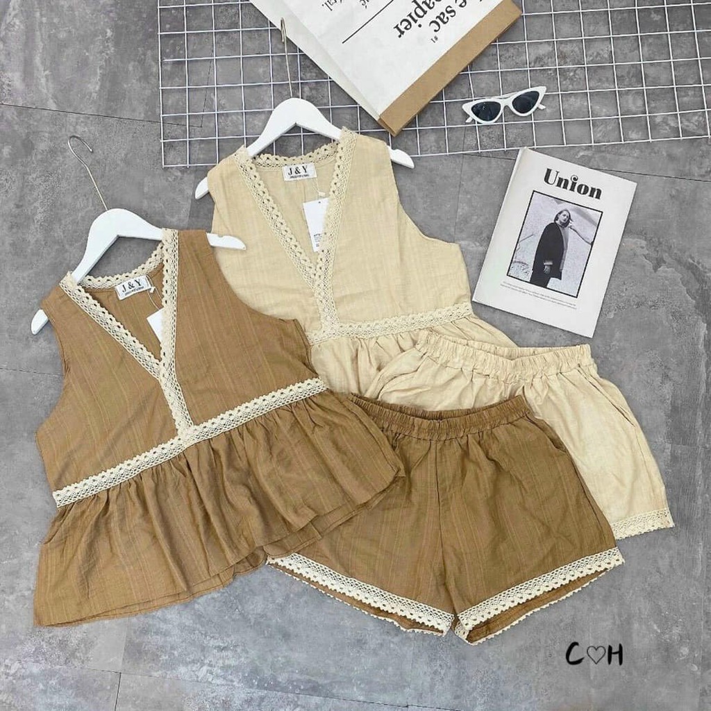 [Quảng Châu loại 1] Bộ ngủ cổ chữ V, đồ mặc ở nhà ren vạt xòe điệu đà N30-5 - Thiên Thảo Boutique