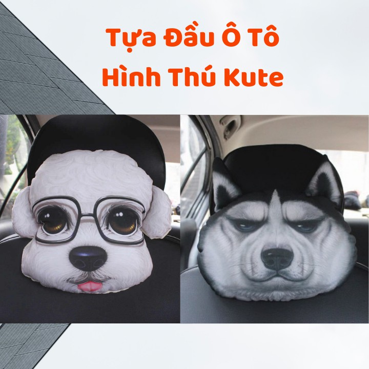 Gối tựa đầu xe hơi in hình mặt thú cute