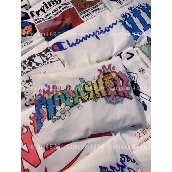 Áo thun tay lỡ in lô gô hottrend thra unisex nam nữ mặc đôi nhóm