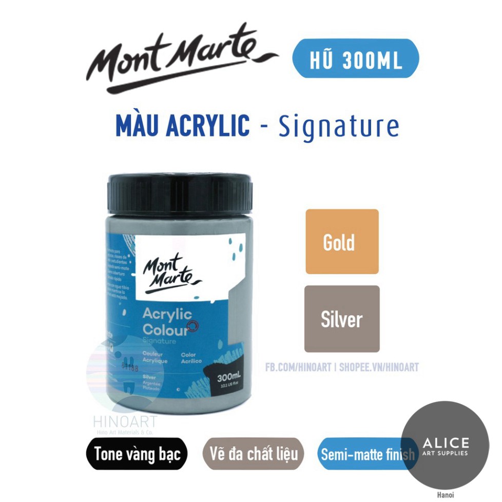 NEW Tông nhũ vàng, bạc màu Mont Marte Acrylic - 300ml