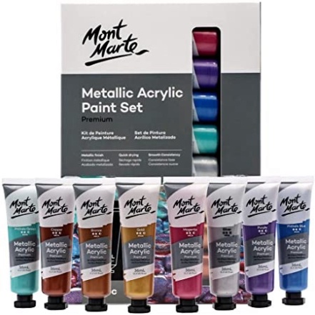 Bộ màu nhũ acrylic Mont Marte Metallic Acrylic Paint Intro Set Premium 18ml và 36ml/ Fluro Acrylic 8 màux18ml