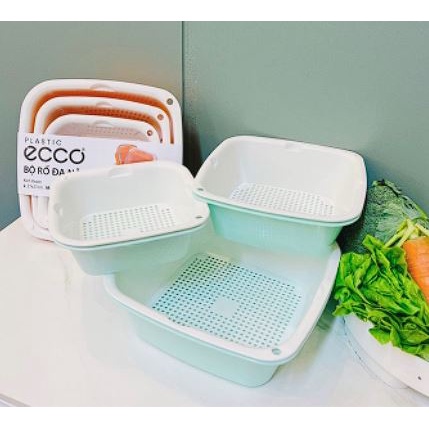 Bộ Rổ Nhựa Kèm Thau ECCO 6 Món 6 Kích Thước Khác Nhau Cao Cấp (3 Rổ 3 Thau)