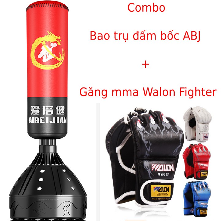 Combo Bao Cát Đấm Bốc Abj + Găng mma walon hở ngón - Thiết bị bao trụ đấm bốc dành cho dân chuyên, phòng tập