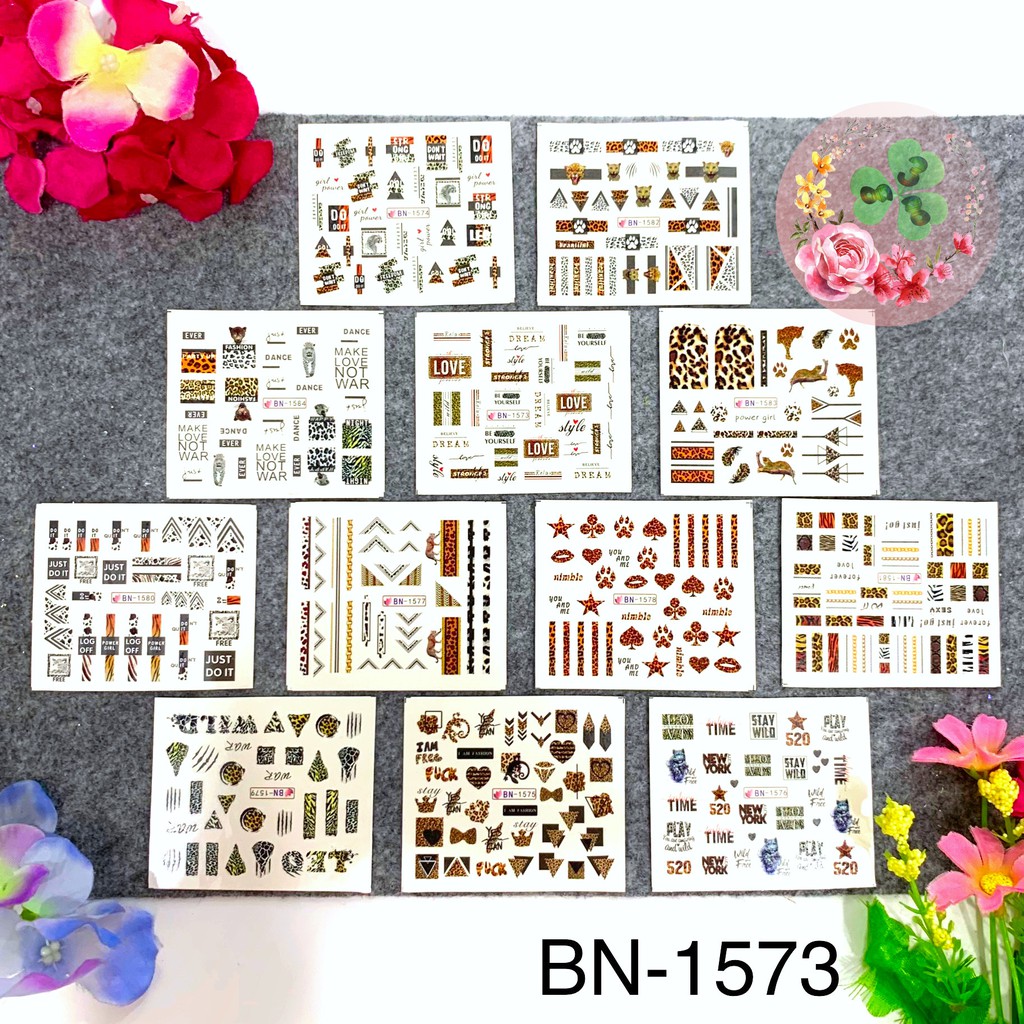 Mã BN . Set 12 miếng dán trang trí móng siêu xinh - Sticker dán móng tay