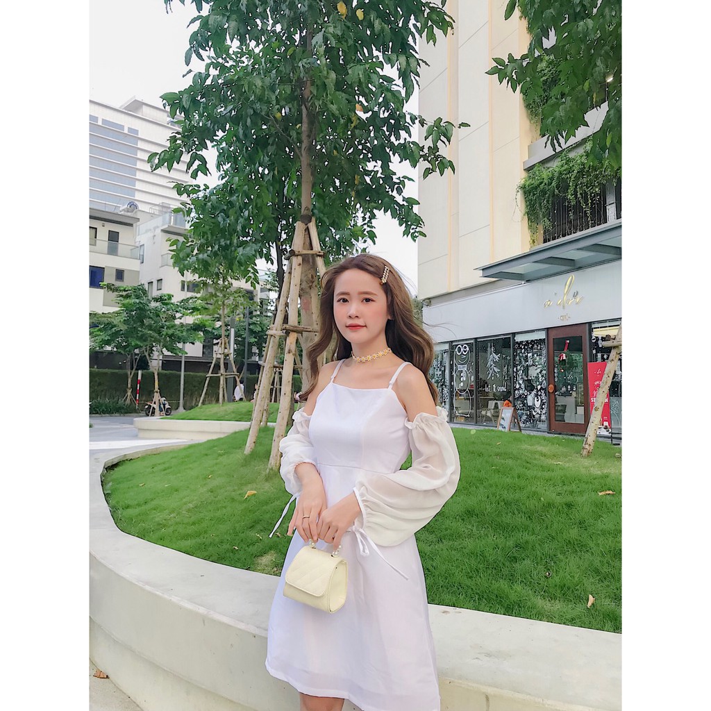 (SẴN-HÌNH THẬT) Đầm dự tiệc hai dây tay voan | BigBuy360 - bigbuy360.vn