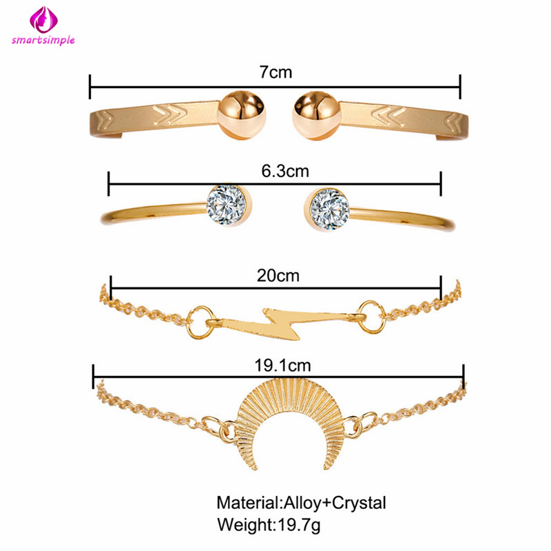 Set 4 vòng tay hình mặt trăng / tia chớp đơn giản thời trang cho nữ