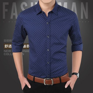 M-5xl Nam Mùa Hè Áo Sơ Mi Thường Ngày Chấm Bi Áo Sơ Mi Dài Tay Công Sở Slim Fit Nam Áo Plus Kích Thước