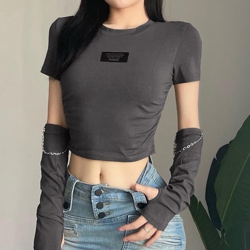 Áo Thun Lửng Tay Dài Cổ Tròn In Chữ Thời Trang Dành Cho Nữ