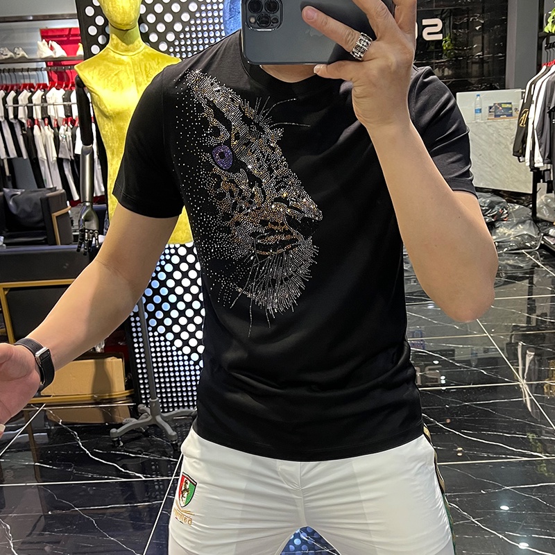 Áo Thun Tay Ngắn Cổ Tròn Họa Tiết Da Báo Đính Đá Thời Trang Mùa Hè Phong Cách Âu Mỹ Mới