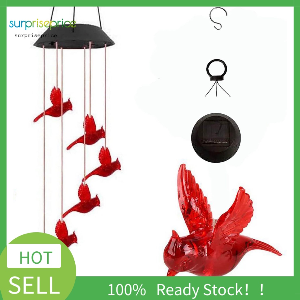 Chuông Gió Có Đèn LED Năng Lượng Mặt Trời Hình Chú Chim Độc Đáo Trang Trí Nhà Cửa / SPA