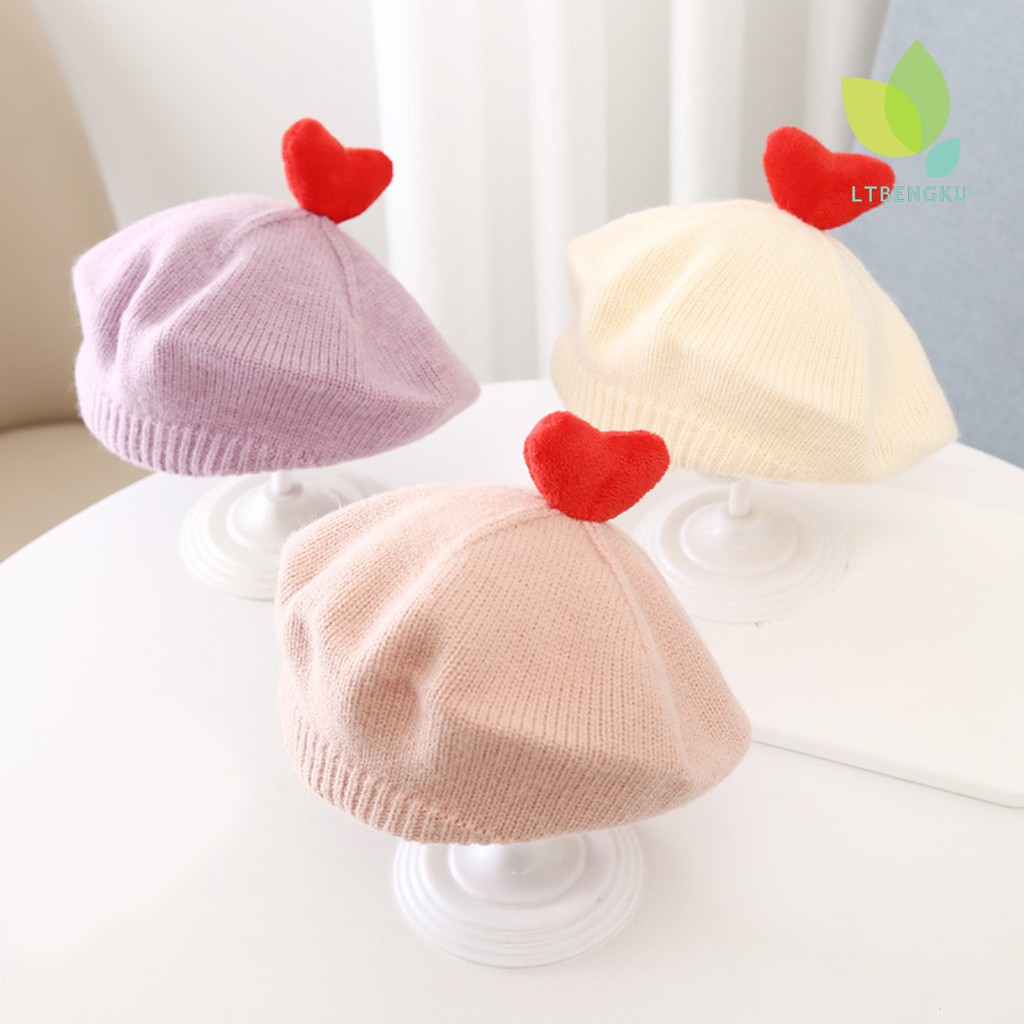 Mũ beanie trang trí trái tim trên đỉnh đáng yêu dành cho bé gái