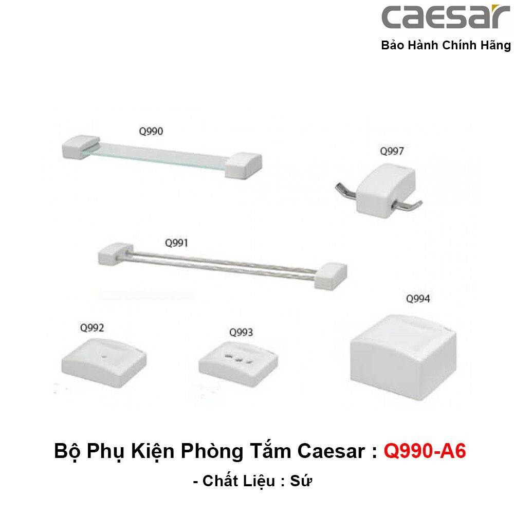 Bộ phụ kiện phòng tắm 6 món bằng sứ CAESAR Q990-A6