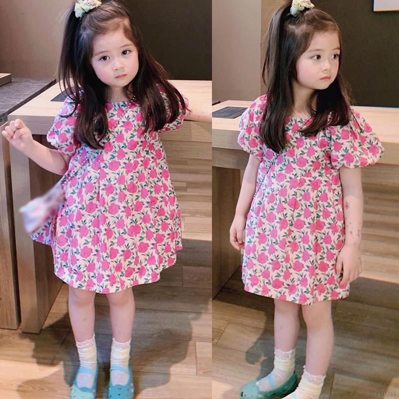 Đầm Hoa Tay Phồng Hàn Quốc Cho Bé Gái