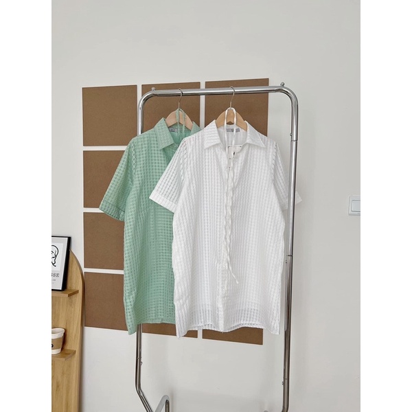 Váy sơ mi chất vải lạ - ĐẦM POLO SUÔNG có dây nơ