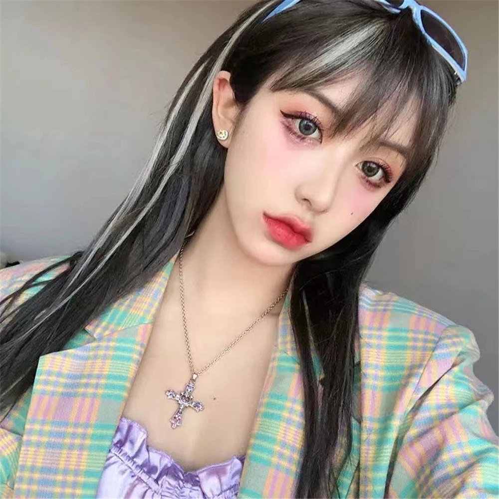 Dây Chuyền Hợp Kim Mặt Chữ Thập Đính Đá Pha Lê Nhiều Màu Phong Cách Boho Cổ Điển Y2K Thời Trang Cho Nữ
