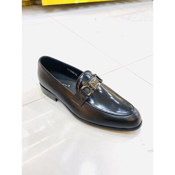 Giày lười da bóng nam đen cao cấp