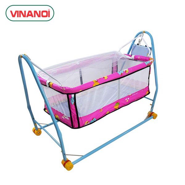 Nôi Tự Động Giá Rẻ Cho Bé Tối Đa 20kg VINANOI - Lồng Nôi Có 2 Màu Xanh, Hồng - Khung Thép Sơn Tĩnh Điện - Máy Đưa Nôi Êm