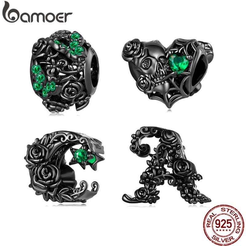 Mặt vòng tay BAMOER bạc 925 hình trái tim/ hoa hồng/ bướm chữ cái DIY dành cho nữ