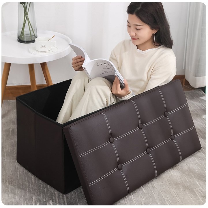 Hộp đựng đồ kiêm ghế ngồi, ghế sofa đựng đồ gấp gọn, chất liêu da sang trọng lịch sự tiện lợi