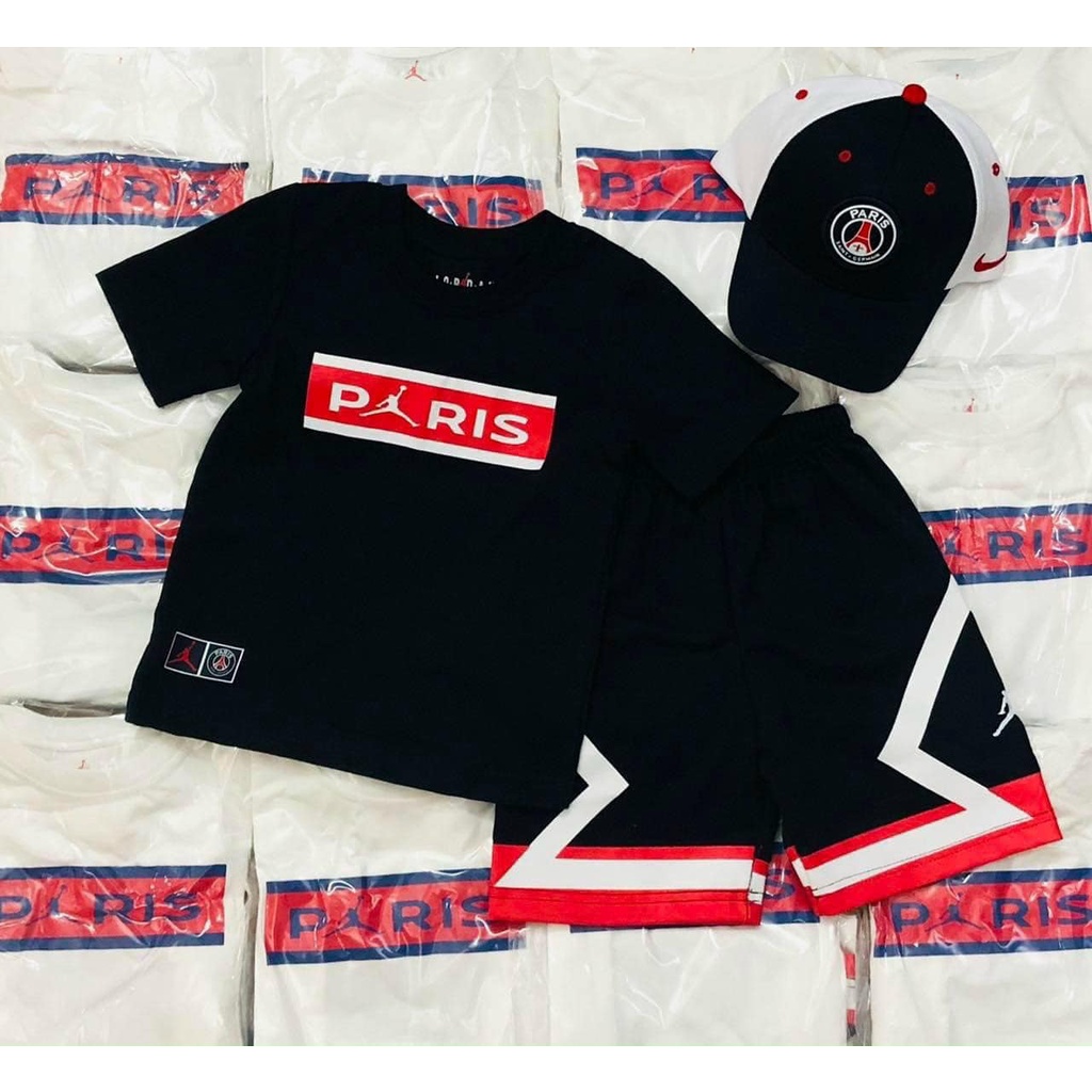 Đồ bộ bé trai bộ Paris áo cotton quần da cá mềm mịn thấm hút tốt