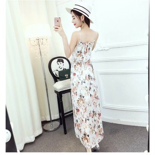 Đầm hoa 2 dây eo bo thun