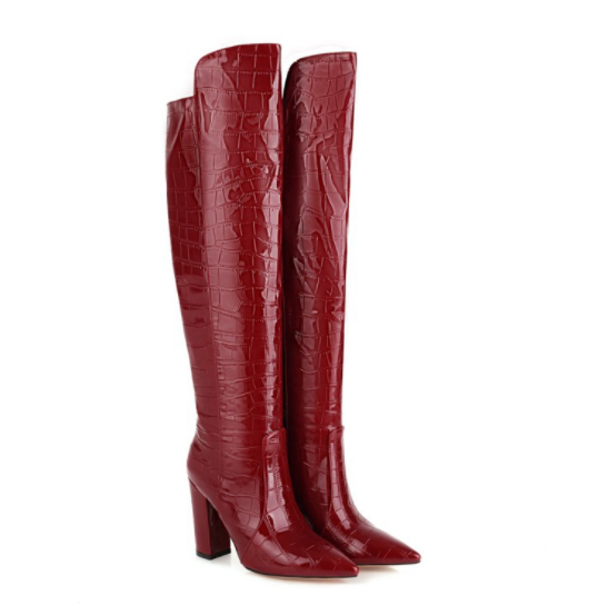 Bốt nữ đùi da bóng khóa cạnh lót lông cao gót 7 phân 2021, Bốt đùi nữ khoá cạnh gót vuông da lì da bóng thời trang | BigBuy360 - bigbuy360.vn