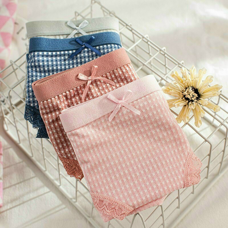 Hộp 5 quần lót cotton kẻ caro phối ren kháng khuẩn siêu đẹp 789