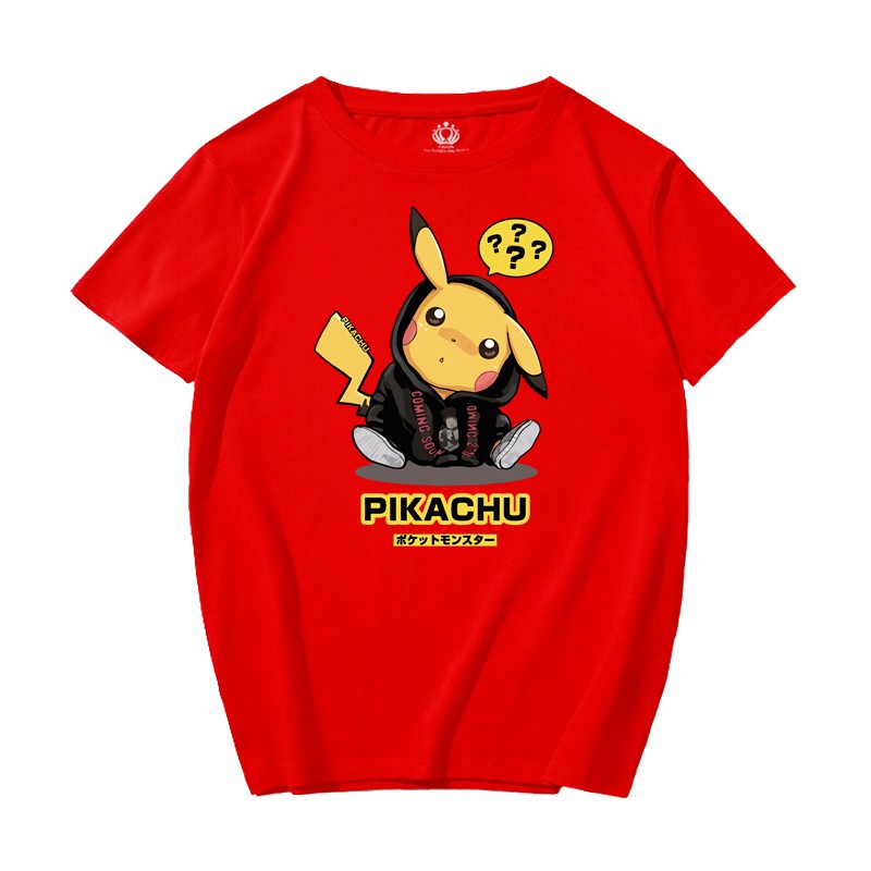 Áo thun hoạt hình Pikachu in quần mùa hè rộng rãi màu trắng cho nam và nữ, đôi vàng mẫu mới các cặp