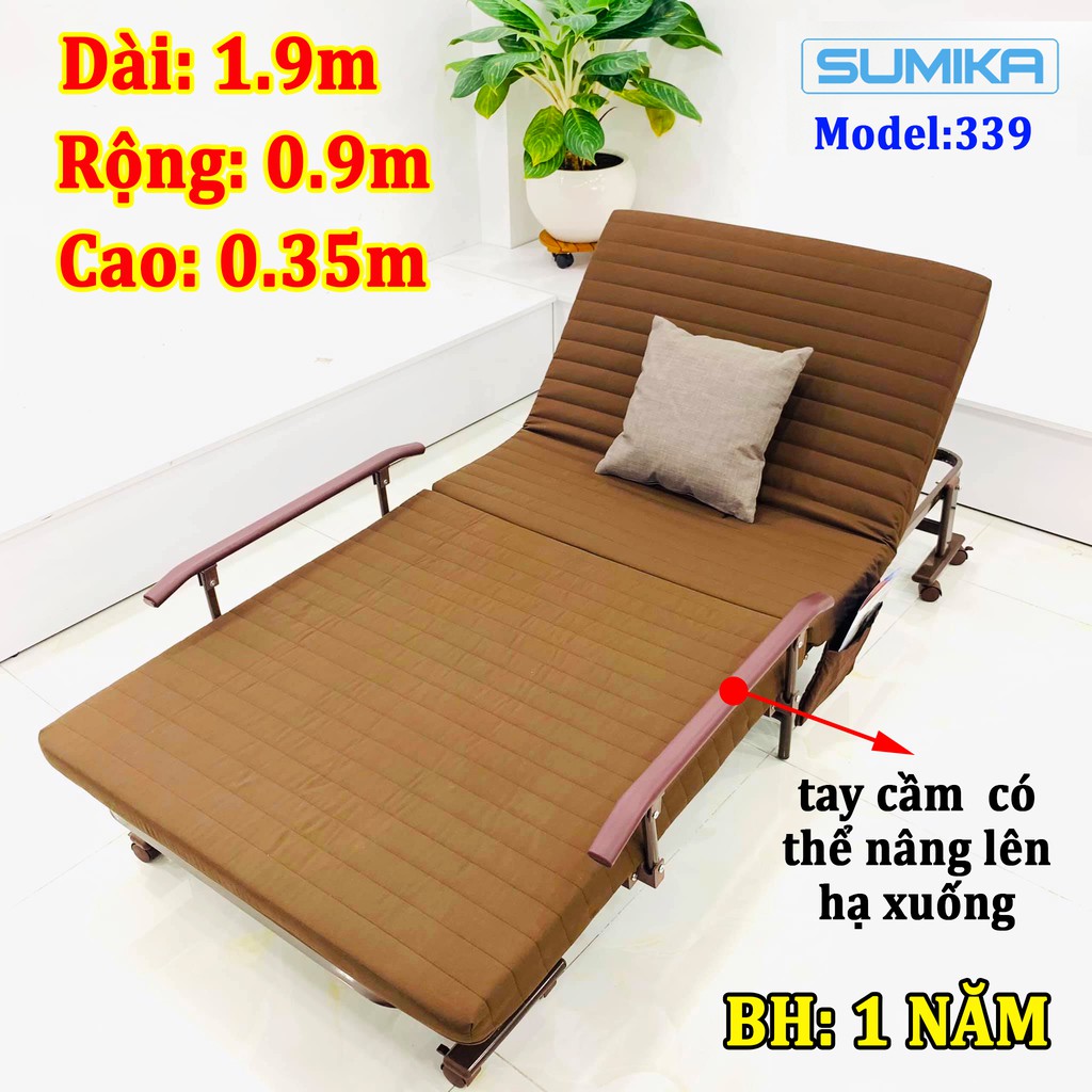 Giường nệm gấp xếp gọn nâng đầu Hàn Quốc SUMIKA 339 Tặng kèm gối (rộng 90cm,dài 192cm,cao 35cm, tải trọng 300kg)