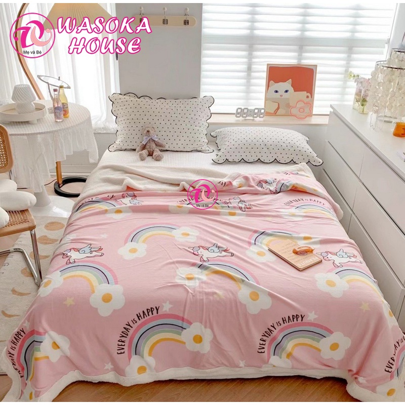 Chăn cho bé cỡ lớn 1m5x2m, mền lông cừu cao cấp dày dặn, siêu mềm mịn, đắp ấm, nhiều họa tiết dễ thương