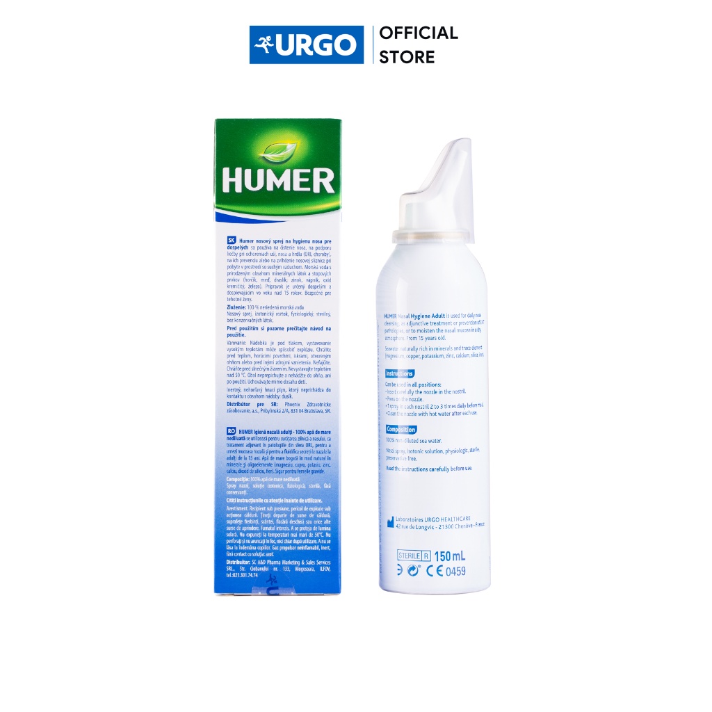 Humer - Dung dịch xịt vệ sinh mũi dùng cho Người lớn - 100% nước biển - 150ml