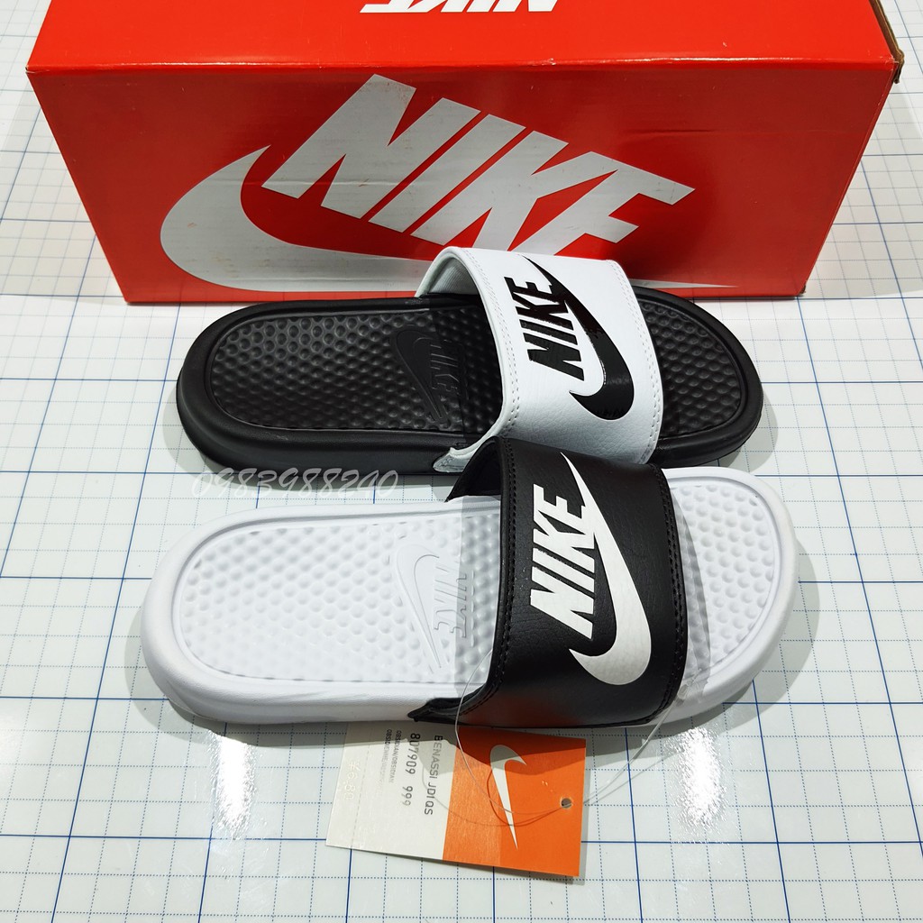 [Hộp Nike] Dép Nike Nk quai ngang 2 màu nam nữ đầy đủ tem, mác, lót dày, tem size in nhiệt trong lót, tặng hộp hãng.