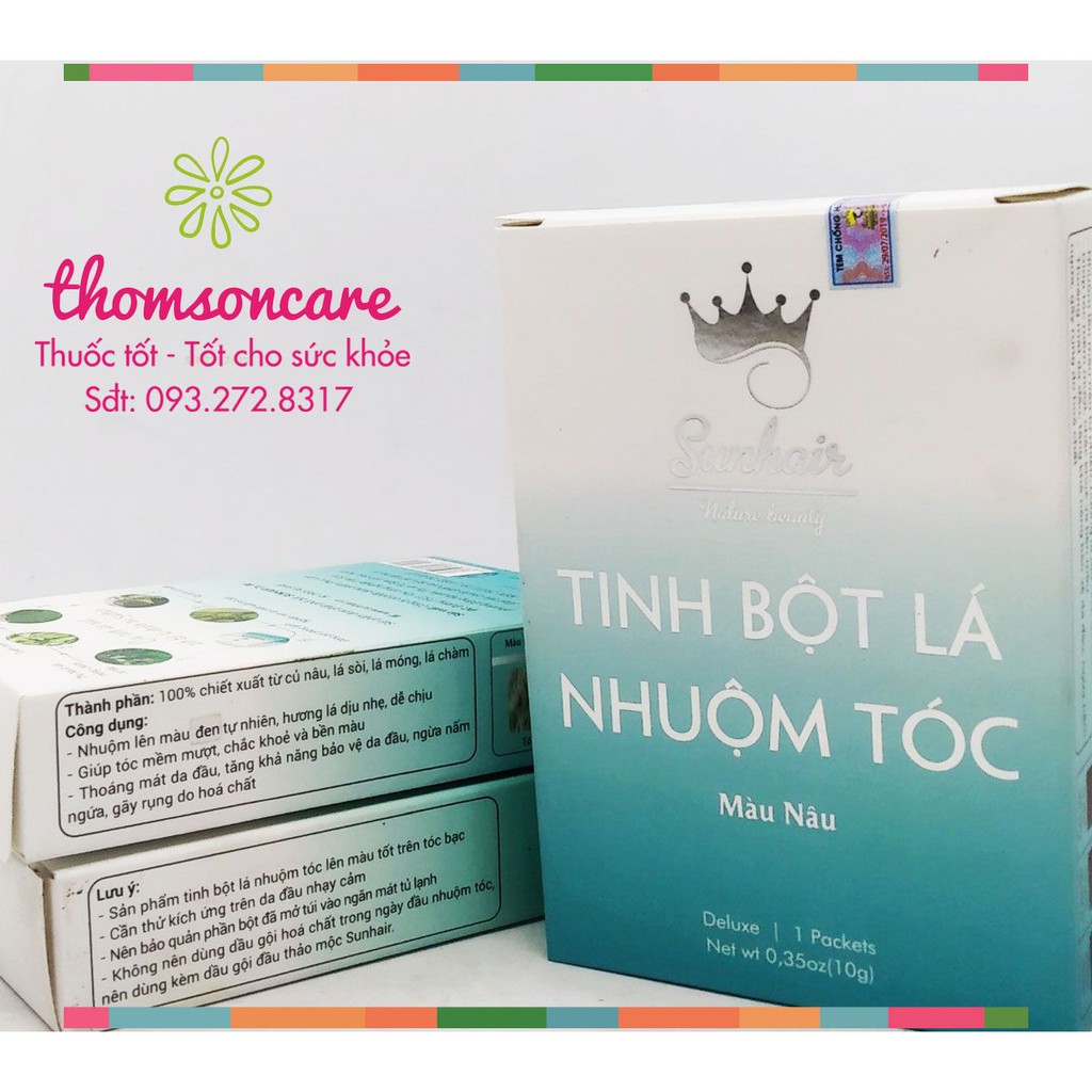 Tinh bột lá nhuộm tóc Sunhair - Triết xuất thảo dược - Hai màu đen, nâu