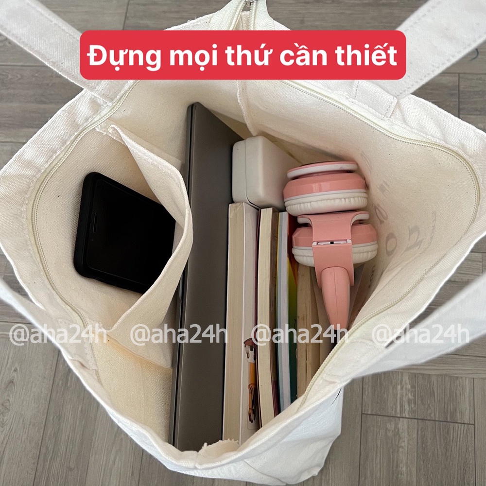 Túi tote vải Canvas trơn phong cách đi học đi chơi hàn quốc giá rẻ AH1610