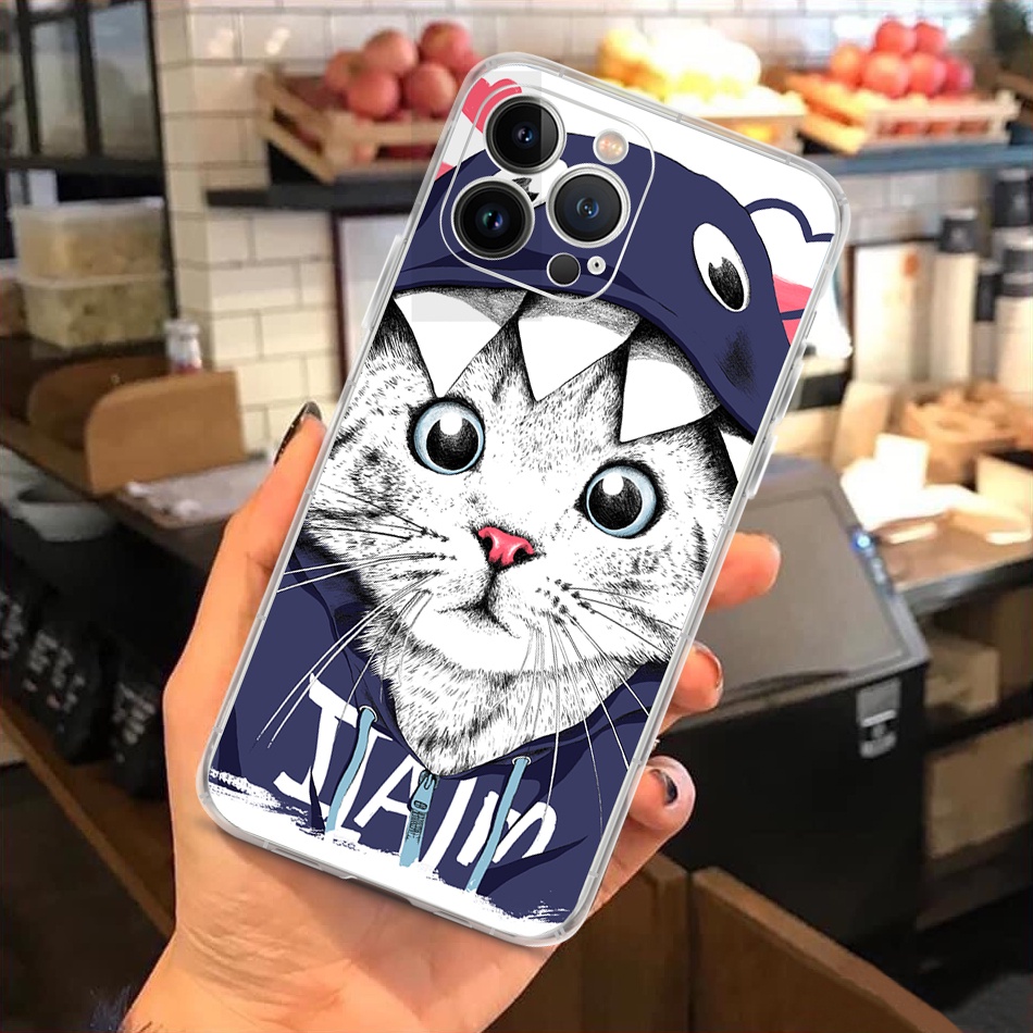 Vỏ ốp iPhone Silicon Trong Suốt Dino Cat cho iPhone 6pl/6spl/7/7pl/8/8pl/x/xs/xsmax/11/12/13/pro/max - Chinchincase