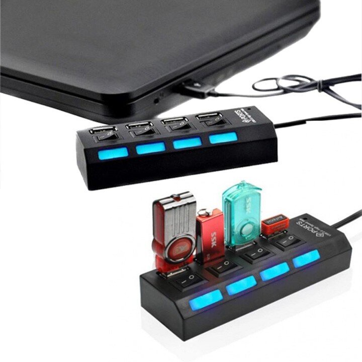 Bộ chia cổng usb hub 4 port hình ổ điện có công tắc led đa năng cho máy tính laptop, pc, điện thoại, máy in, đọc thẻ nhớ