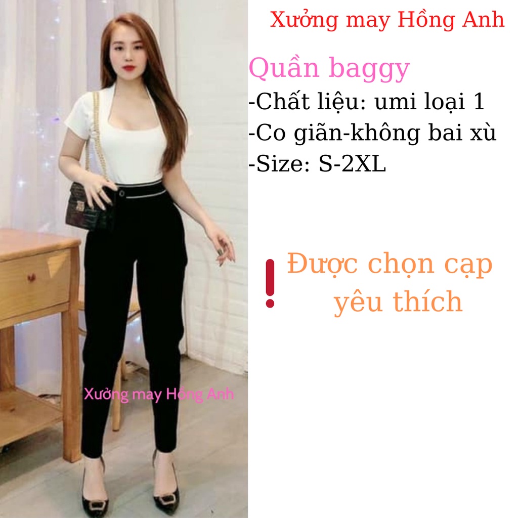 Quần baggy nữ cạp cao chất umi hàn công sở co dãn nhiều mẫu cạp thời trang