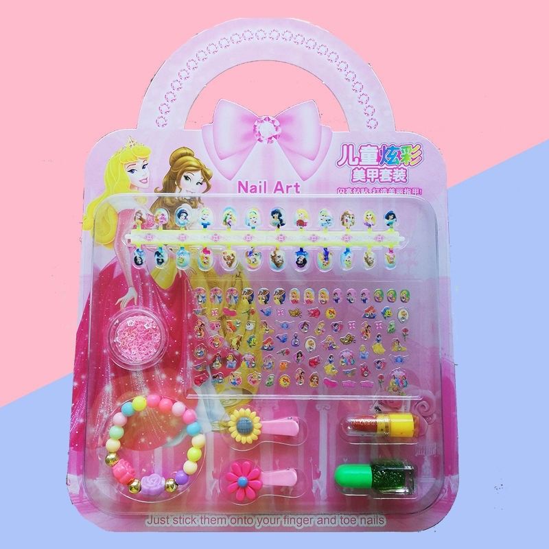 Bộ làm móng tay dán móng, sticker, dũa móng, sơn móng tay, vòng tay, kẹp tóc