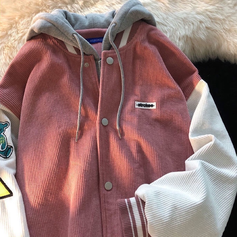 Áo Khoác Bomber Jacket Unisex Nhung Tăm 2 Lớp Có Mũ