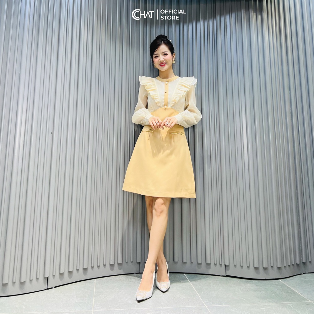 Váy eo cao cổ tròn phối tơ CChat Clothes