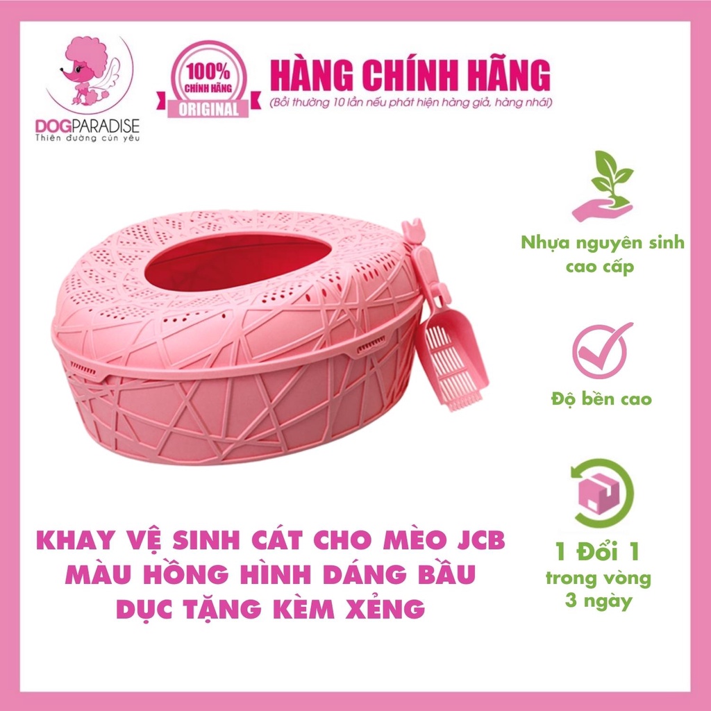 Khay vệ sinh cát cho mèo JCB màu hồng hình dáng bầu dục chất liệu nhựa cao cấp tặng kèm xẻng  - Dog Paradise
