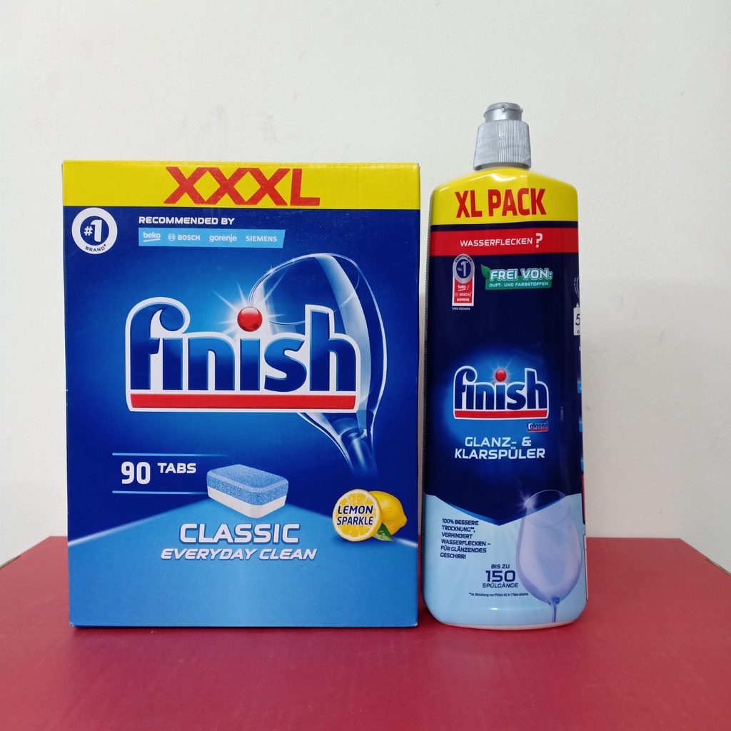 Combo Viên rửa bát Finish 90 viên+chai bóng finish 750ml