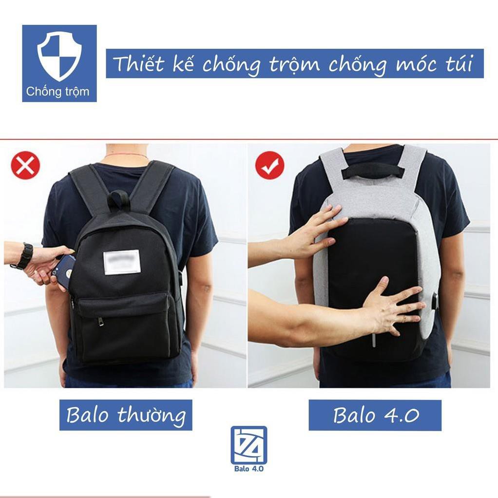 [NEW] Balo nam nữ loại TO chống trộm Có Sạc Điện Thoại, Chống nước, Siêu Nhẹ CN1 màu xám 208200