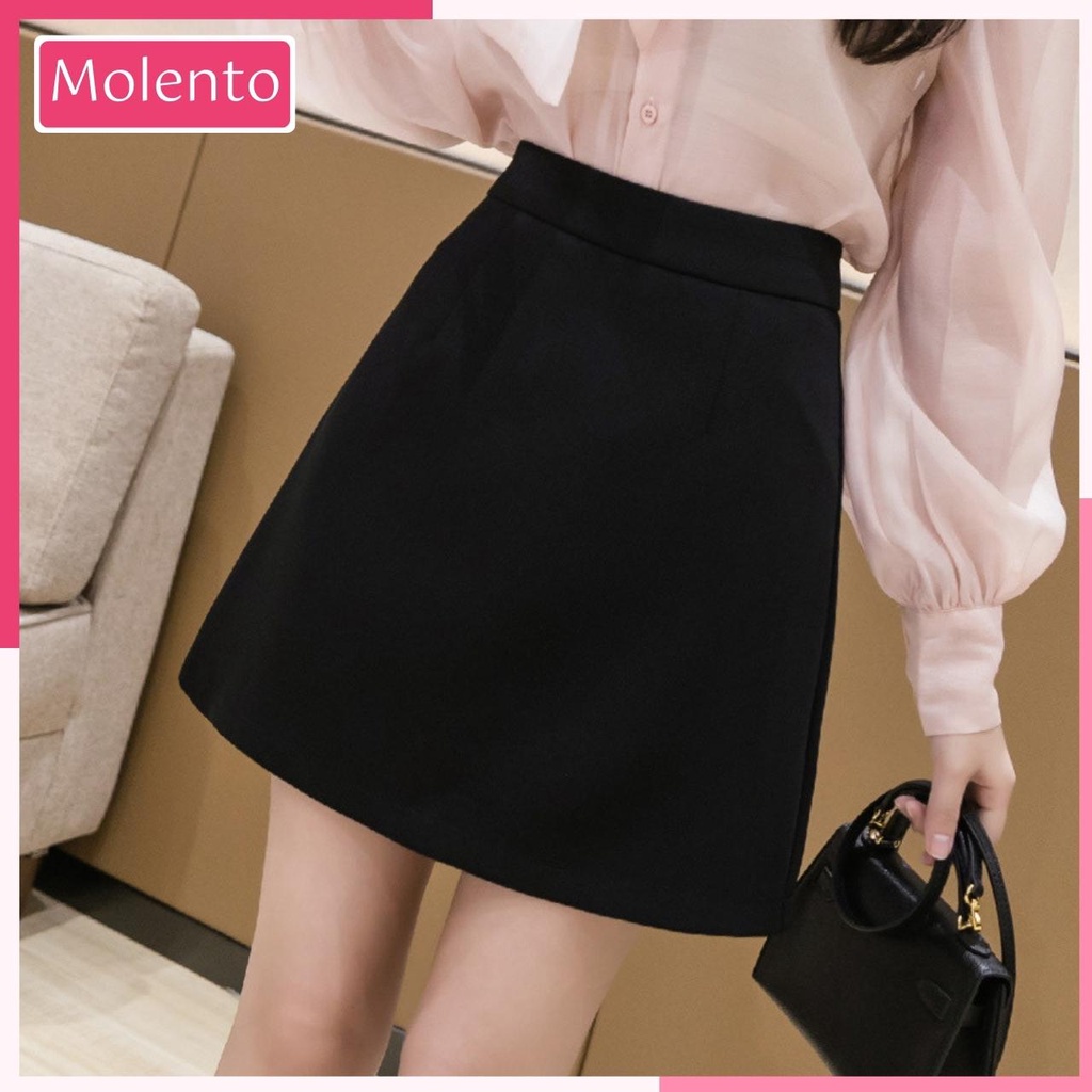 Chân Váy Chữ A Ngắn Công Sở Lưng Cao Khóa Kéo Có Quần Lót Vintage Ulzzang Phong Cách Hàn Quốc Trẻ Trung Molento M12
