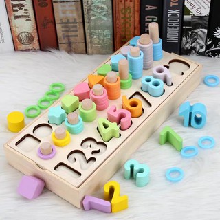 Đồ Chơi Trẻ Em Đồ Chơi Gỗ Học Toán Cho Bé Từ 2 Tuổi, Bộ Logic 3 Dòng Montessori Học Đếm, Số Và Hình Khối