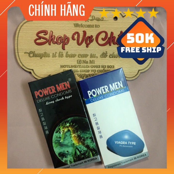 [CHÍNH HÃNG]Bao cao su Powermen Viagra ( hộp 12 cái)  và bao cao su Powermen cá ngựa (1 hộp 12 chiếc) kéo dài thời gian