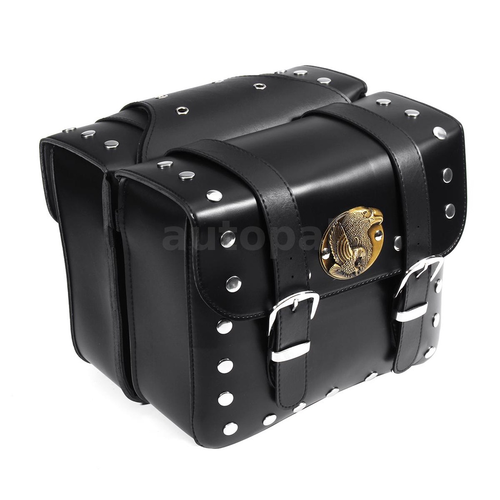 Cặp túi hành lý gắn hai bên yên xe máy bằng da PU màu đen